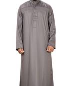 Grey Plain Polyester Mens Galabiyya Thobe