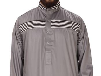 Grey Plain Polyester Mens Galabiyya Thobe 2