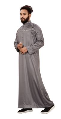 Grey Plain Polyester Mens Galabiyya Thobe 3
