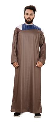 Brown Plain Polyester Mens Galabiyya Thobe 1