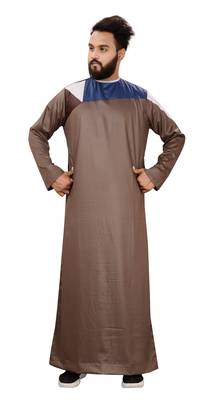 Brown Plain Polyester Mens Galabiyya Thobe 3