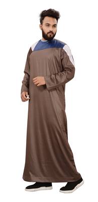 Brown Plain Polyester Mens Galabiyya Thobe 4