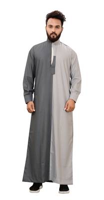 Grey Plain Cotton Mens Galabiyya Thobe 1
