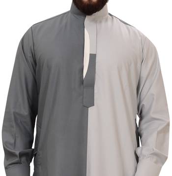 Grey Plain Cotton Mens Galabiyya Thobe 2
