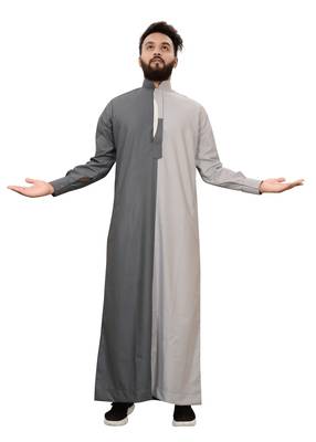 Grey Plain Cotton Mens Galabiyya Thobe 5