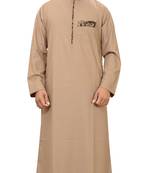 Beige Plain Cotton Mens Galabiyya Thobe