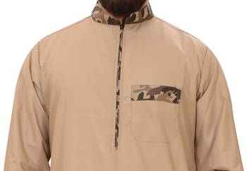Beige Plain Cotton Mens Galabiyya Thobe 2