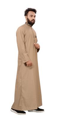 Beige Plain Cotton Mens Galabiyya Thobe 5