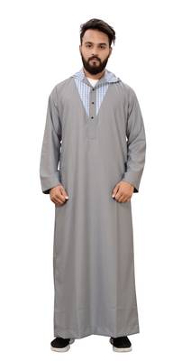 Grey Plain Cotton Mens Galabiyya Thobe 1