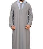 Grey Plain Cotton Mens Galabiyya Thobe