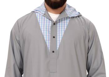 Grey Plain Cotton Mens Galabiyya Thobe 2