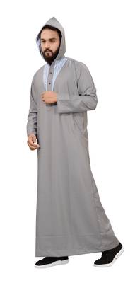 Grey Plain Cotton Mens Galabiyya Thobe 5