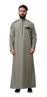 Green Plain Cotton Mens Galabiyya Thobe 1