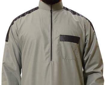 Green Plain Cotton Mens Galabiyya Thobe 2