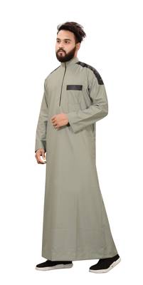 Green Plain Cotton Mens Galabiyya Thobe 3