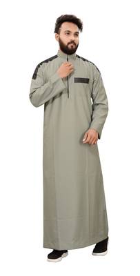Green Plain Cotton Mens Galabiyya Thobe 4