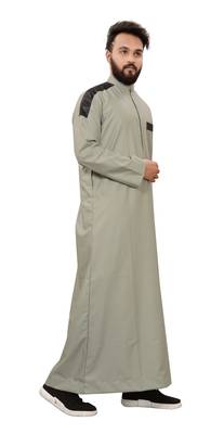 Green Plain Cotton Mens Galabiyya Thobe 5