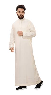 White Plain Cotton Mens Galabiyya Thobe 3