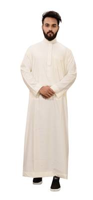White Plain Cotton Mens Galabiyya Thobe 4