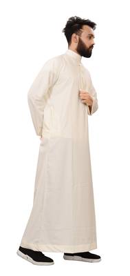White Plain Cotton Mens Galabiyya Thobe 5