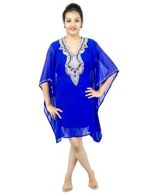 Royal blue embroidered georgette islamic kaftan 1