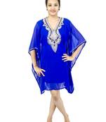 Royal blue embroidered georgette islamic kaftan