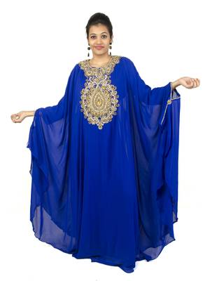 Royal blue embroidered georgette islamic kaftan 1