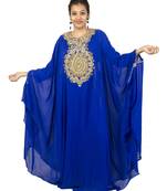 Royal blue embroidered georgette islamic kaftan