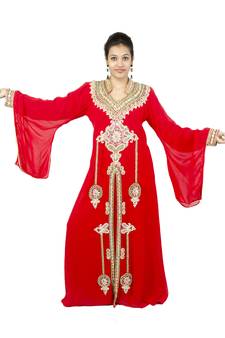 Red embroidered georgette islamic kaftan