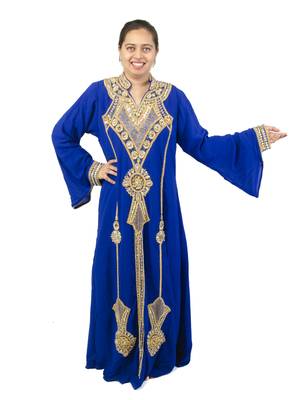 Royal blue embroidered georgette islamic kaftan 1