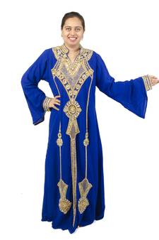 Royal blue embroidered georgette islamic kaftan