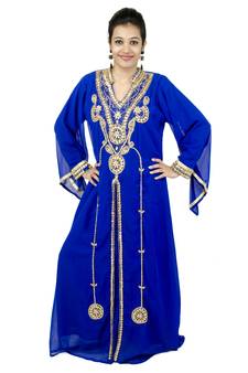 Royal blue embroidered georgette islamic kaftan