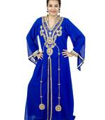 Royal blue embroidered georgette islamic kaftan