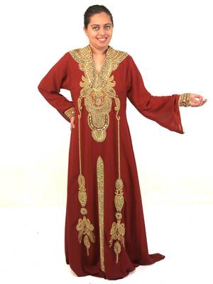 Maroon embroidered georgette islamic kaftan 1