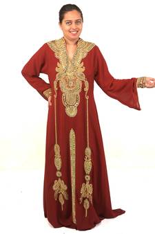 Maroon embroidered georgette islamic kaftan