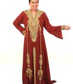 Maroon embroidered georgette islamic kaftan