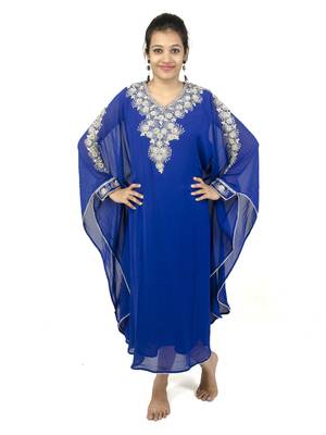 Royal blue embroidered georgette islamic kaftan 1