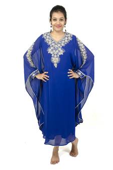 Royal blue embroidered georgette islamic kaftan