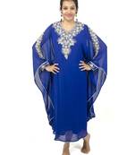 Royal blue embroidered georgette islamic kaftan