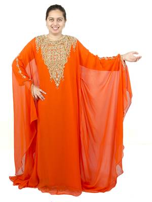 Orange embroidered georgette islamic kaftan 1