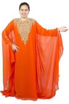 Orange embroidered georgette islamic kaftan