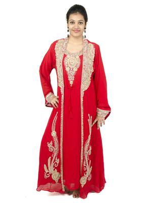 Red embroidered georgette islamic kaftan 1
