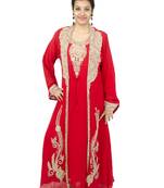 Red embroidered georgette islamic kaftan
