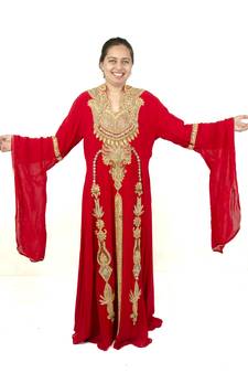 Red embroidered georgette islamic kaftan