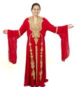 Red embroidered georgette islamic kaftan