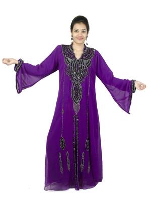 Purple embroidered georgette islamic kaftan 1