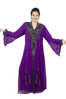 Purple embroidered georgette islamic kaftan