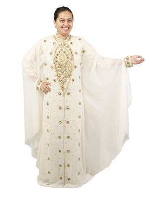 Cream embroidered georgette islamic kaftan 1
