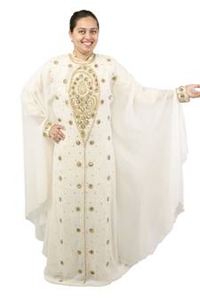 Cream embroidered georgette islamic kaftan