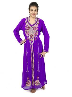 Purple embroidered georgette islamic kaftan 1